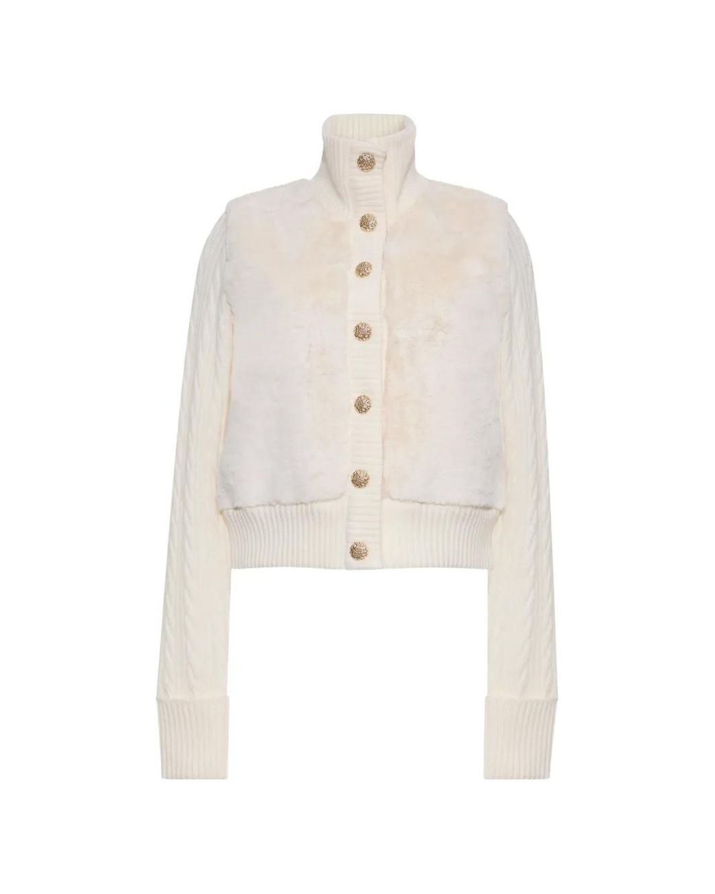 Cara Cara White Logan Faux-Fur Cardigan