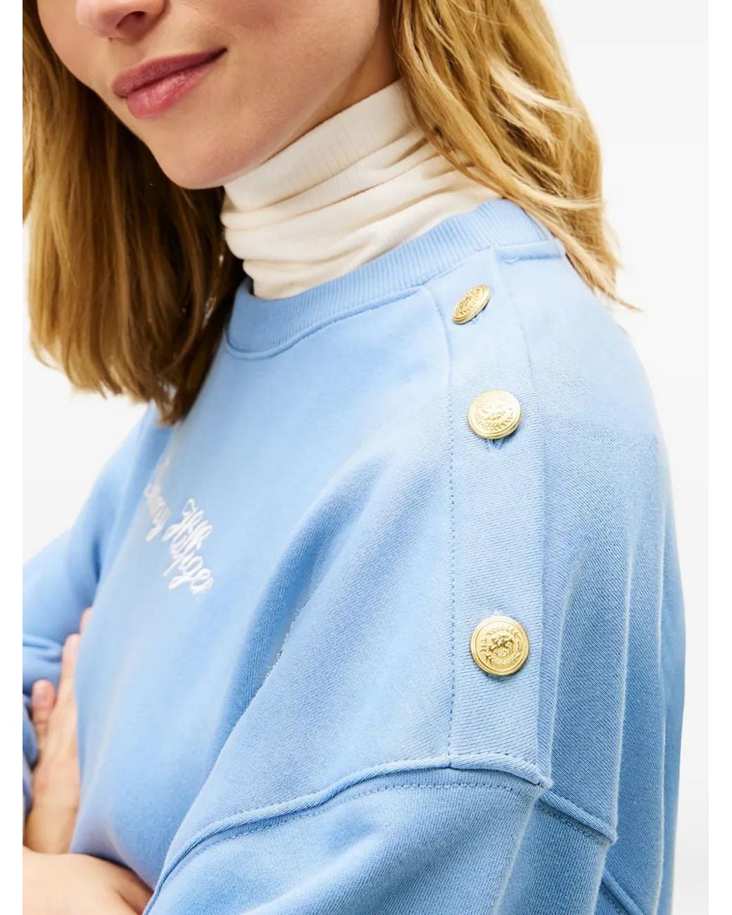 Tommy Hilfiger Blue Buttoned Logo-Embroidered Sweatshirt