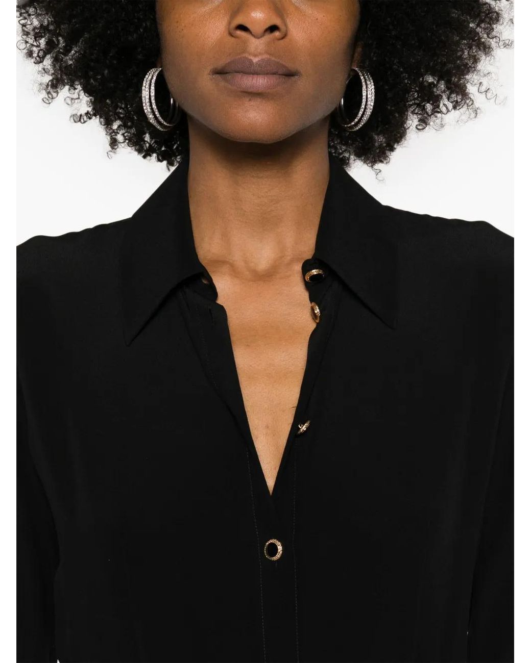 Alessandra Rich Black Long-Sleeve Silk Shirt