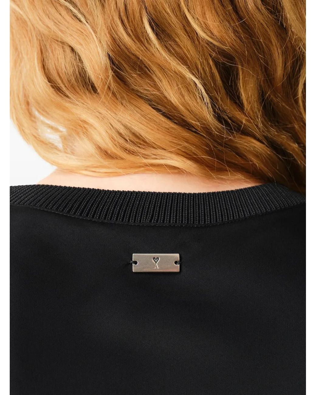 AMI Black Satin Short-Sleeve Blouse