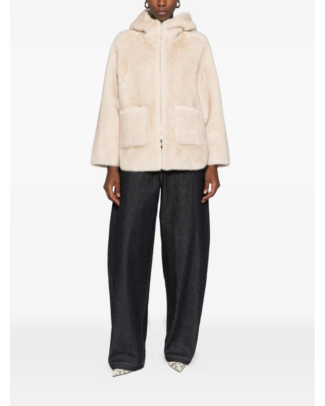 Betta Corradi White Faux-Fur Hooded Jacket