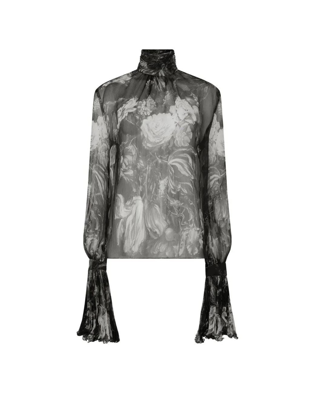 Roberto Cavalli Gray Floral-Print Silk-Chiffon Blouse