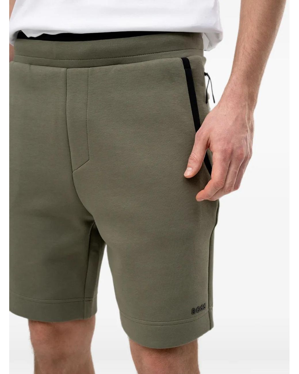 Boss White Logo-Print Zip-Pocket Track Shorts for men