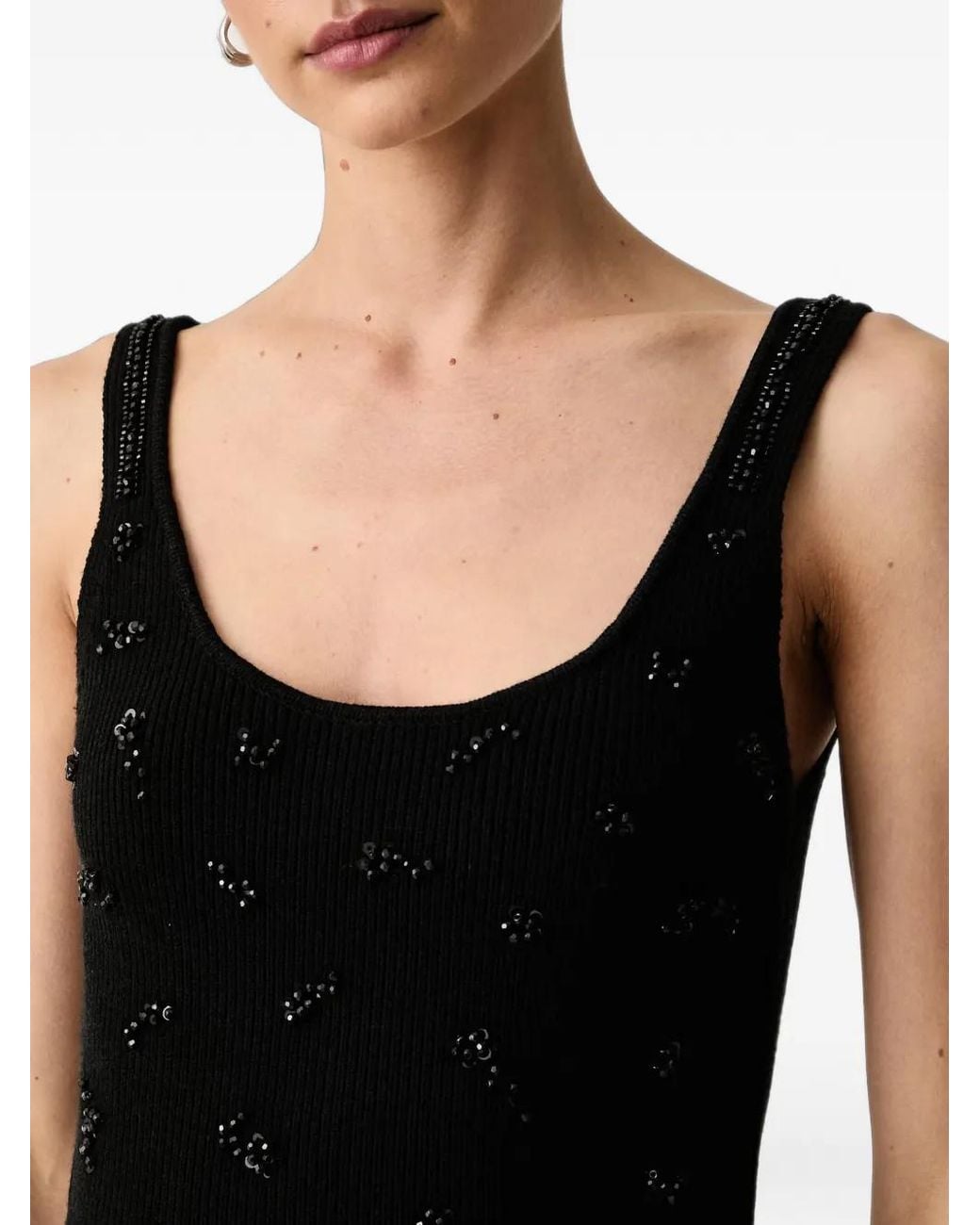 ARMANI EXCHANGE Black Bead-Embellished Ribbed-Knit Dress