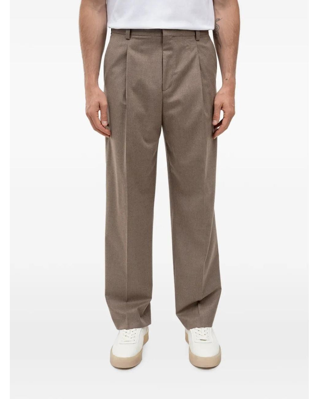 HUGO Gray Pleated Straight-Leg Trousers for men