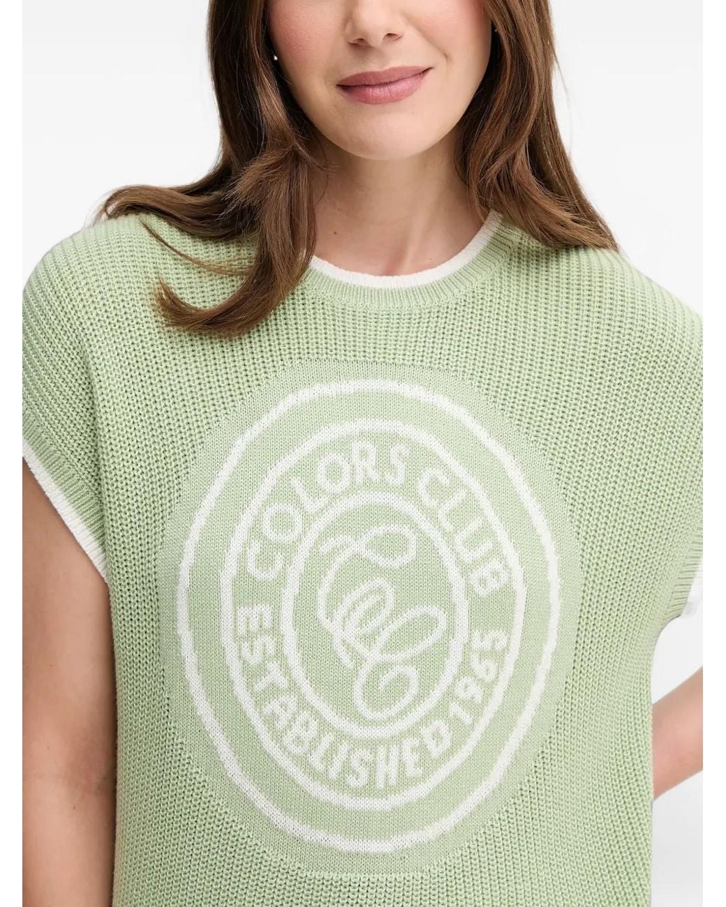 Benetton Green Intarsia Logo Knit Top