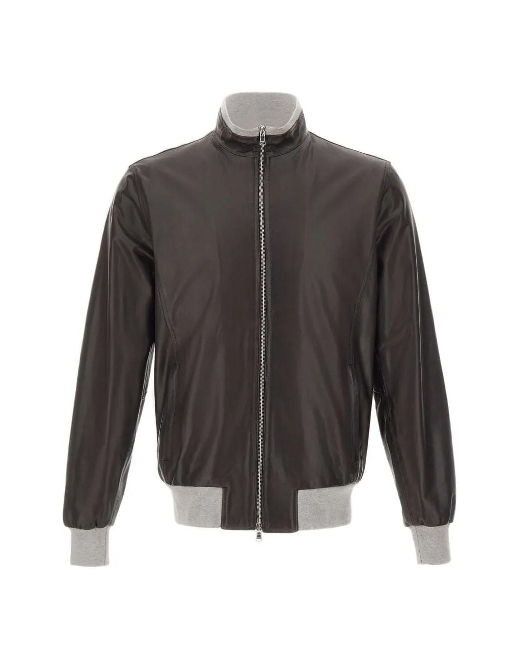 Barba Napoli Gray Veste En Cuir Zippée Fox for men
