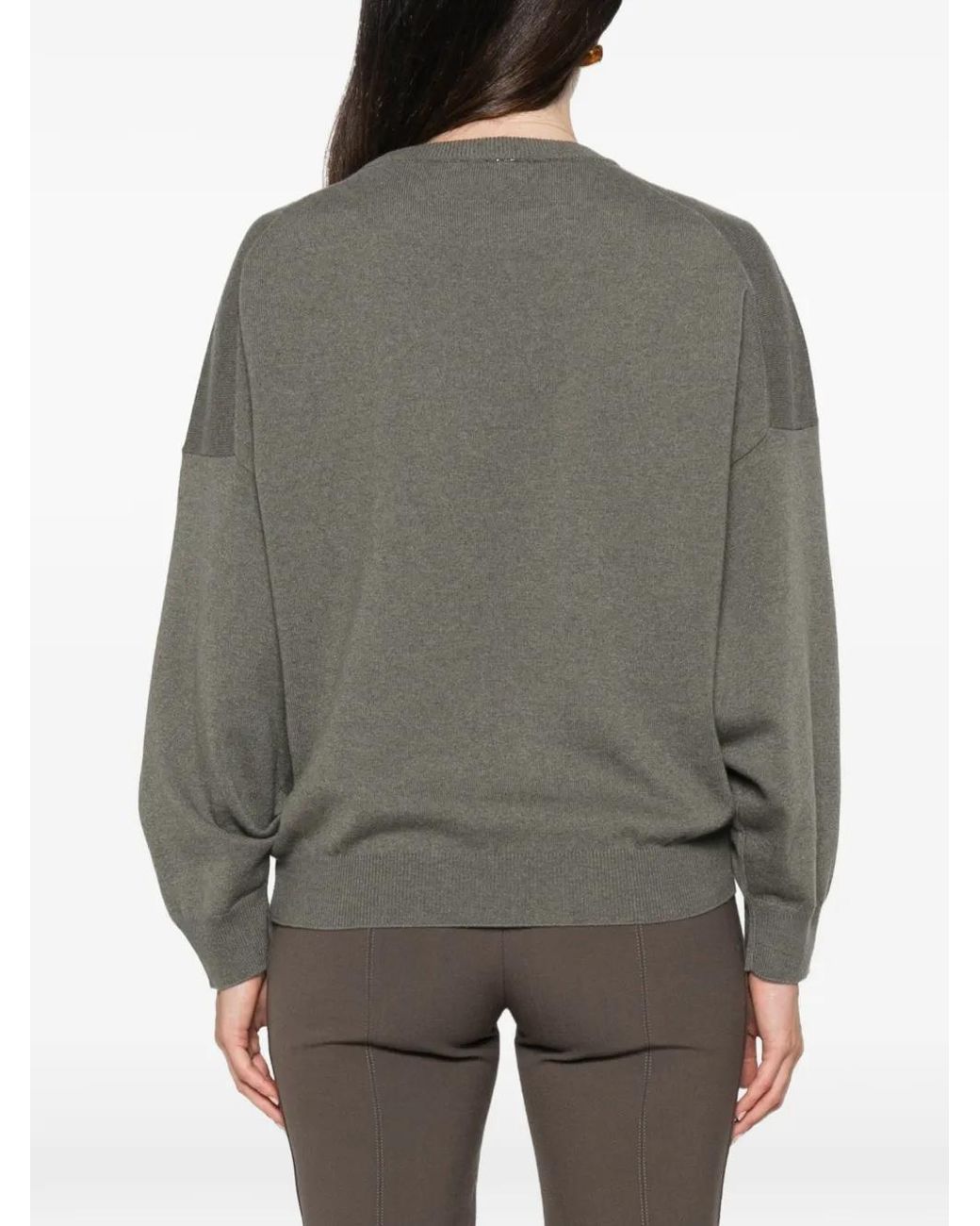 Brunello Cucinelli Green Crew-Neck Drop-Shoulder Sweater
