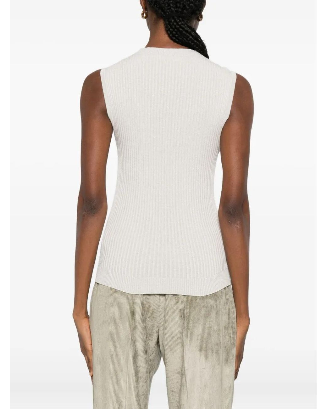 Peserico White Crew-Neck Ribbed Knitted Top