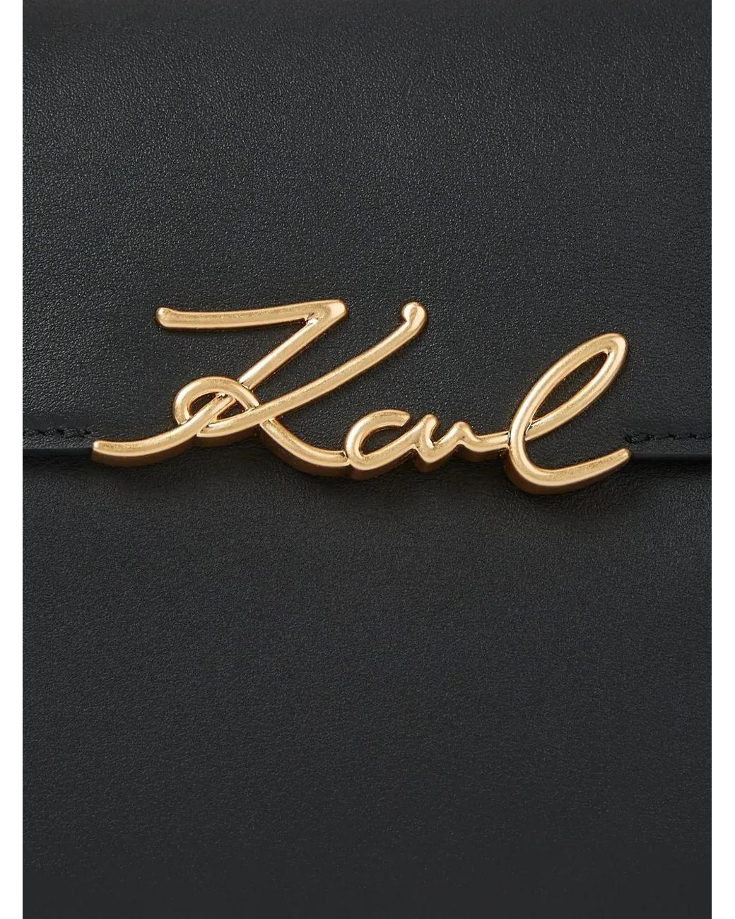 Karl Lagerfeld Black K/Signature Leather Shoulder Bag