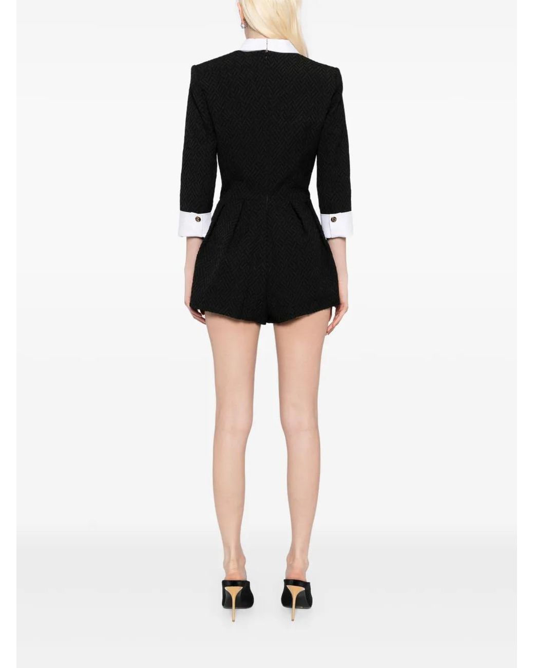 Elisabetta Franchi Black Herringbone Tweed Playsuit