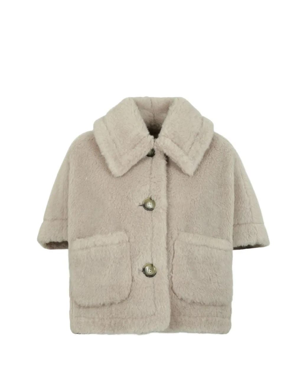 Max Mara Natural Alpaca And Wool Teddy-Fabric Boxy Cape Jacket