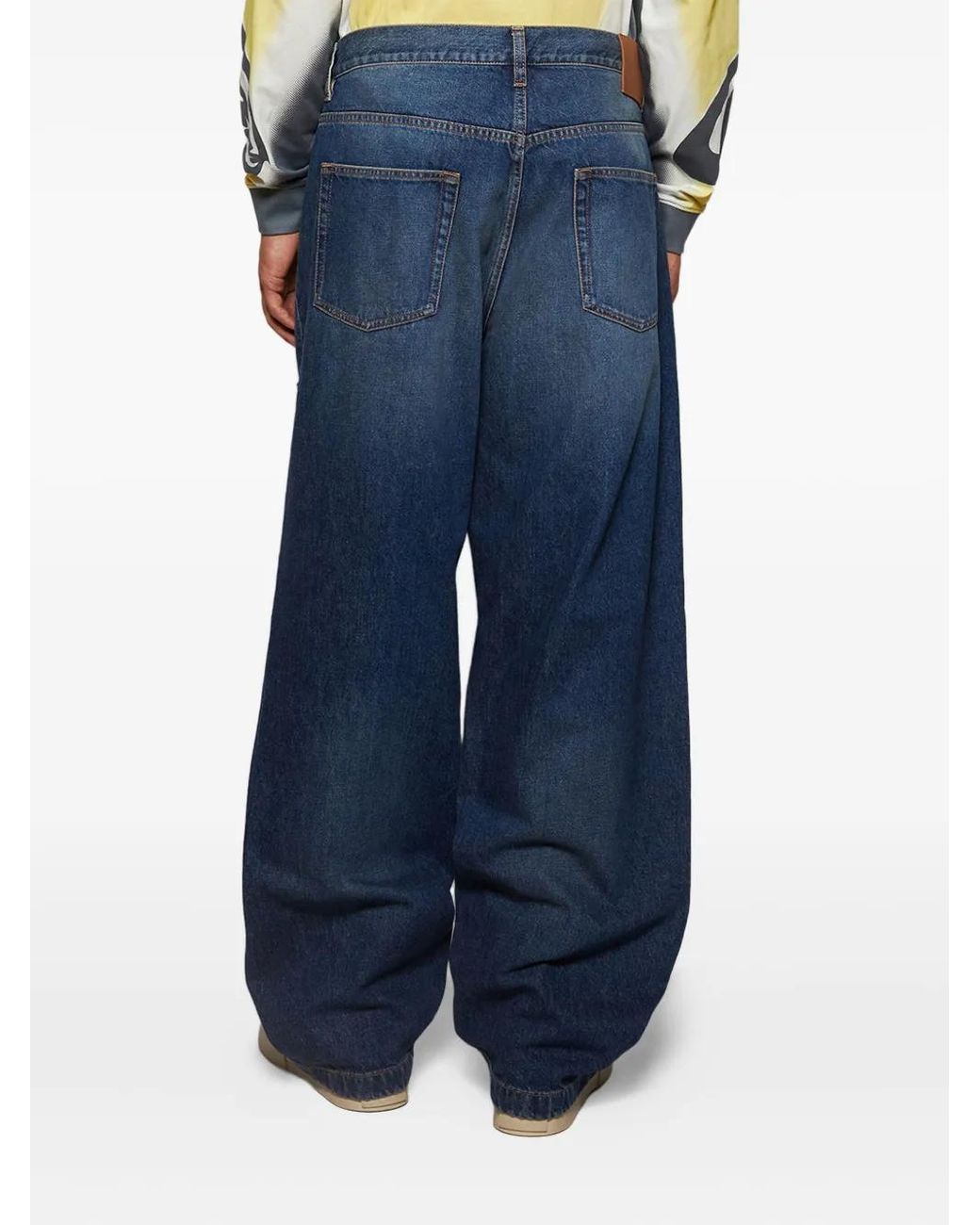 Bluemarble Blue Stonewashed Botanic-Embroidered Jeans for men