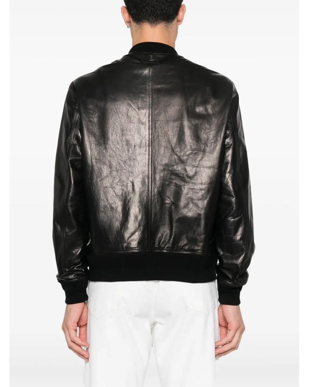 Salvatore Santoro Black Leather Bomber Jacket for men
