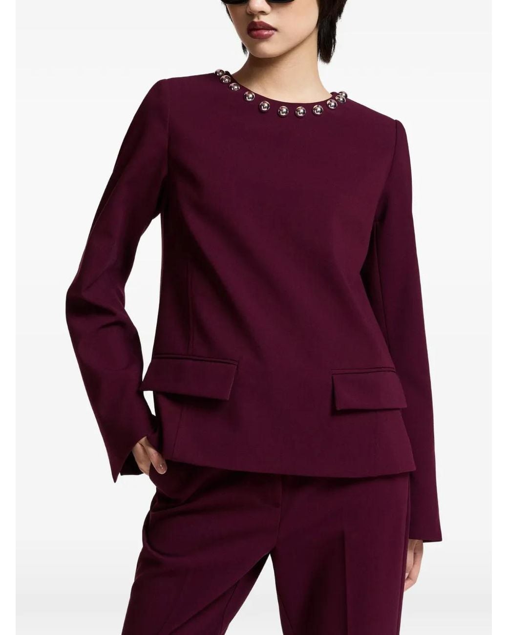 Essentiel Antwerp Purple Blouse Kost À Col Rond Et Clous Perlés