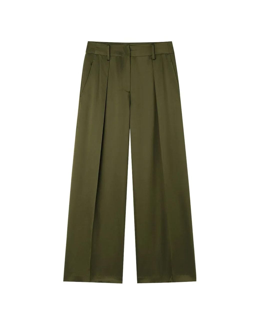 Shanghai Tang Green Satin-Finish Wide-Leg Trousers