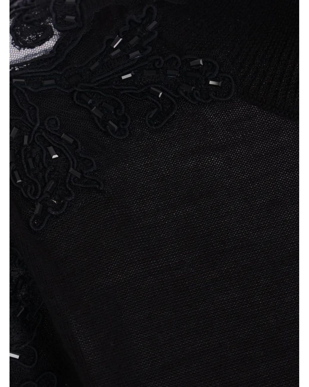 Ermanno Scervino Black Lace-Insert Rhinestone-Embellished Sweater