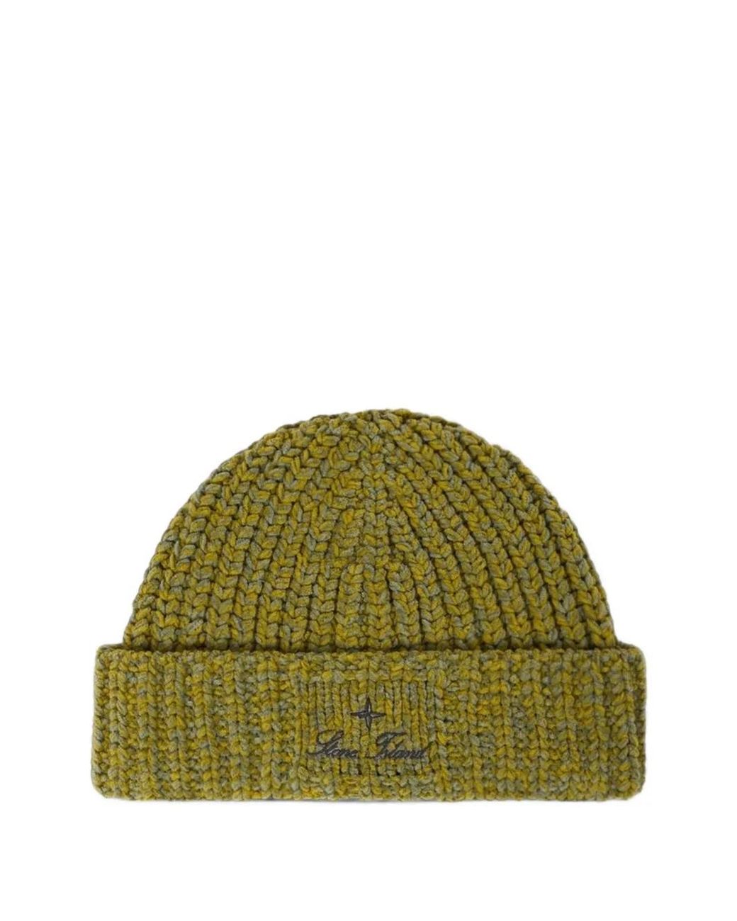 Stone Island Green Logo-Embroidered Beanie Hat for men