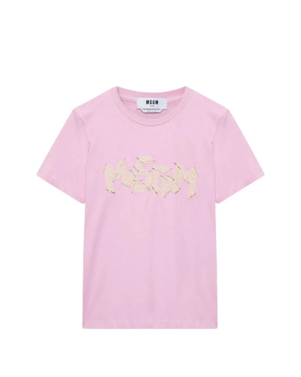 MSGM Pink Beaded Lace-Embroidered T-Shirt