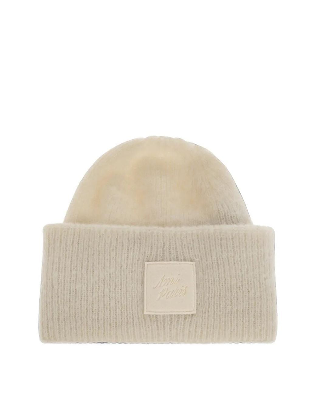 AMI Natural Logo-Patch Beanie Hat for men