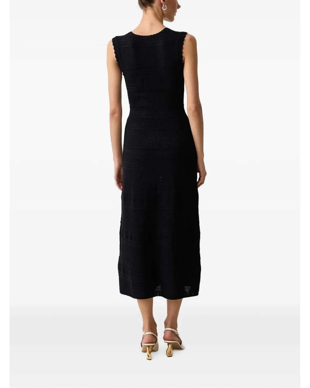Morgan Black Pointelle-Knit Scalloped-Edge Midi Dress
