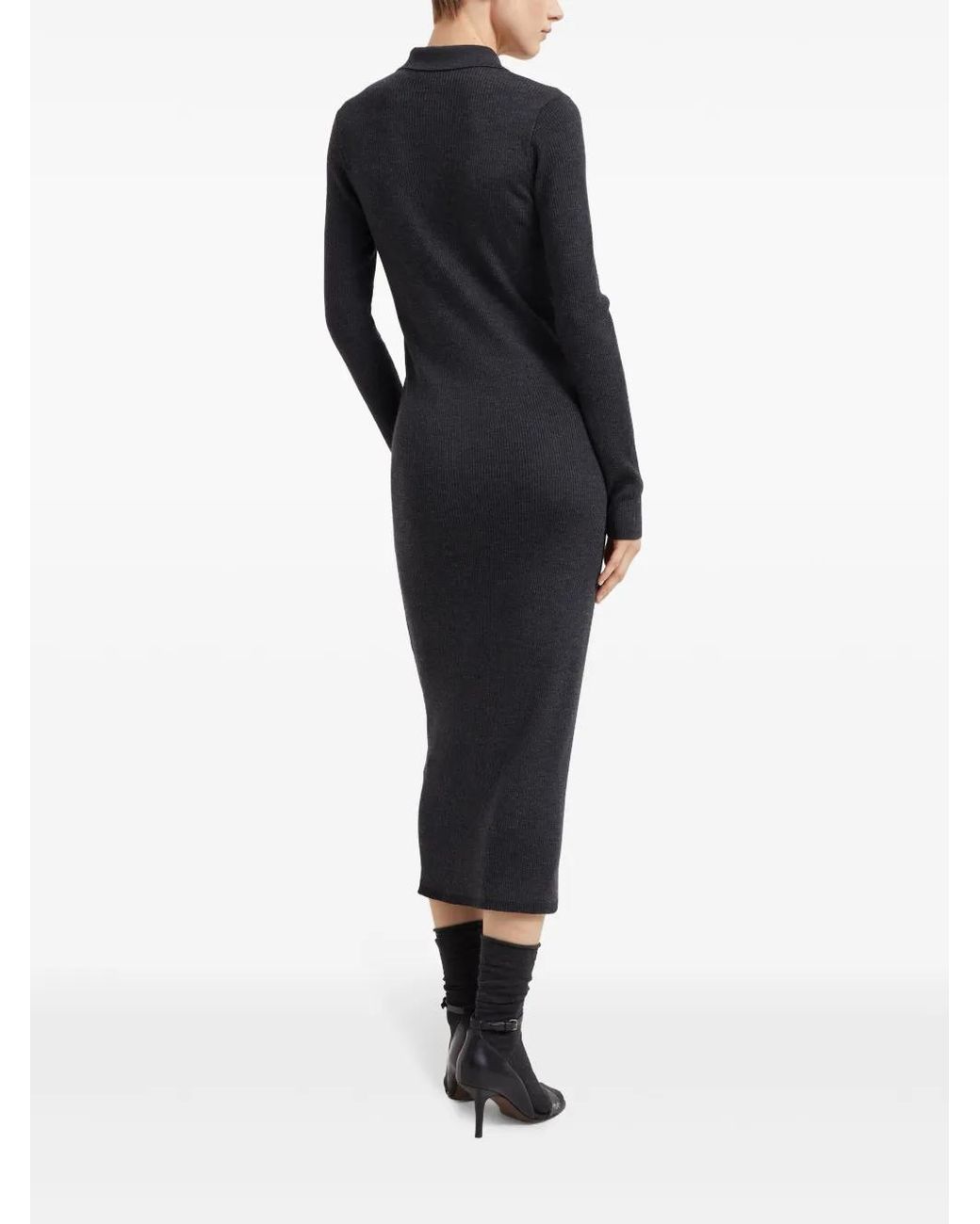 Brunello Cucinelli Black Ribbed Wool And Cashmere Midi Dress