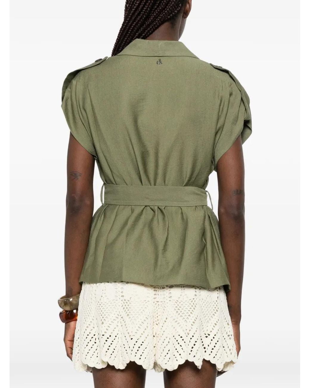 Dixie Green Belted Cap-Sleeve Jacket