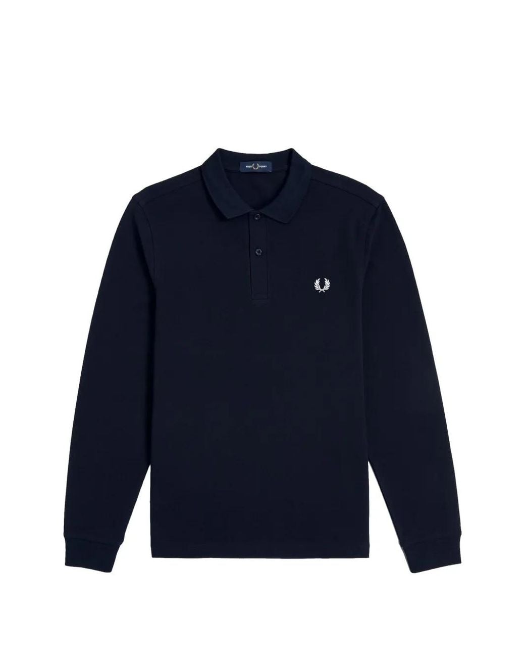 Fred Perry Blue Long-Sleeve Laurel Wreath Polo Shirt for men
