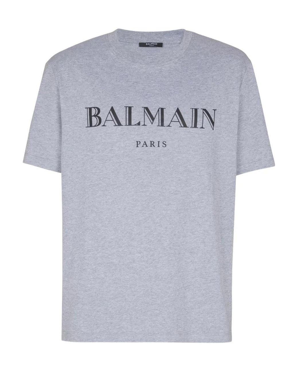 Balmain Gray Logo-Print T-Shirt for men