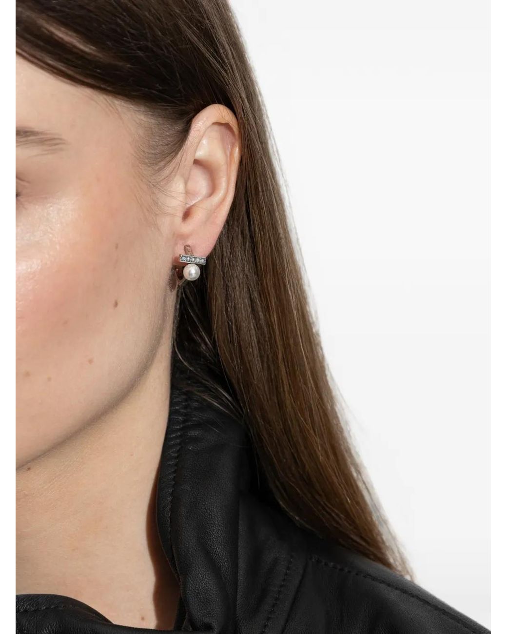 AllSaints White Glass Pearl-Embellished Hoop Earrings