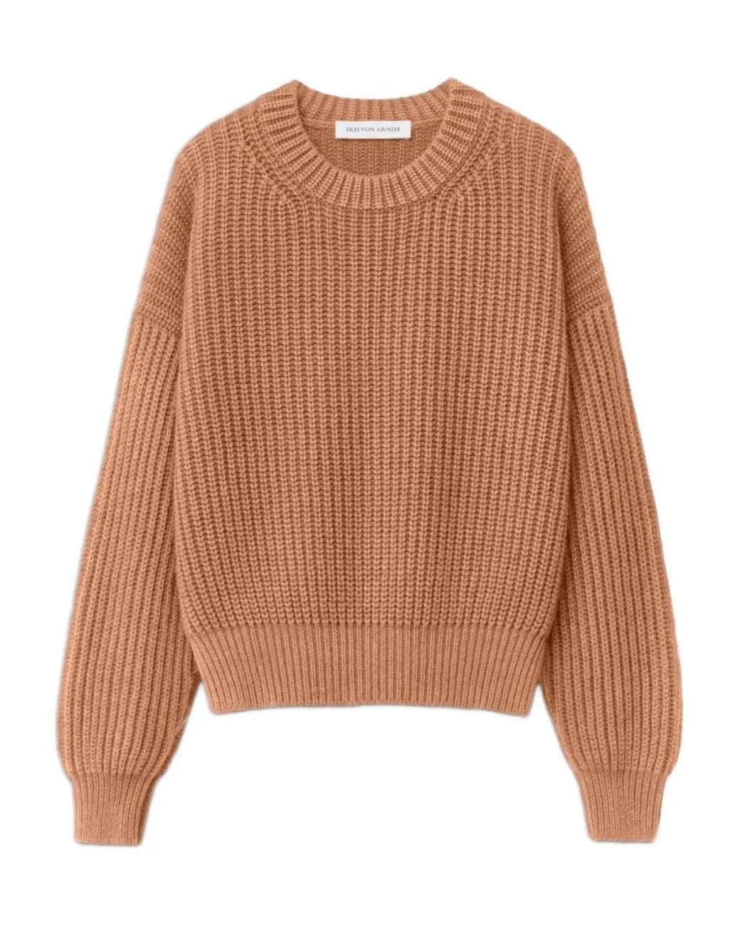 Iris Von Arnim Brown Balloon-Sleeve Knitted Sweater