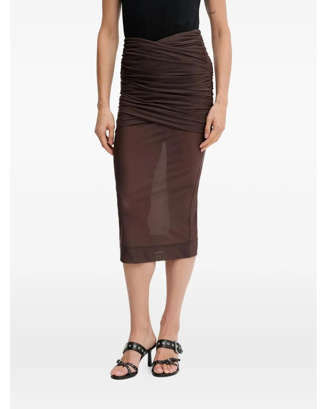 Aniye By Brown Scandal Ruched Semi-Sheer Midi Skirt