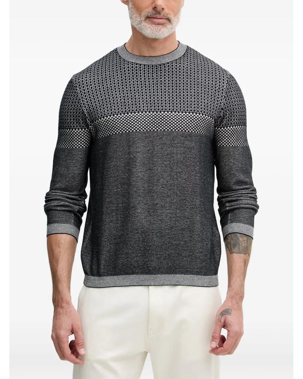 ARMANI EXCHANGE Gray Geometric-Pattern Sweater for men