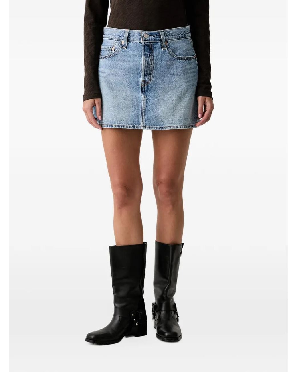 Levi's Blue Whiskering-Effect Mini Skirt