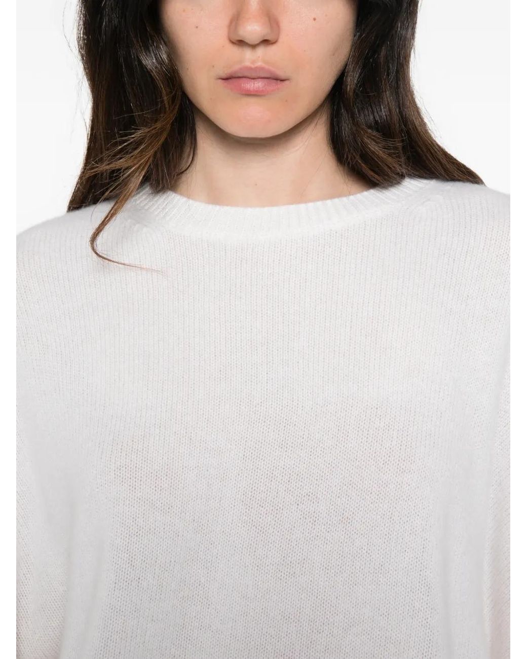 Lisa Yang White Dropped-Shoulder Crew-Neck Sweater