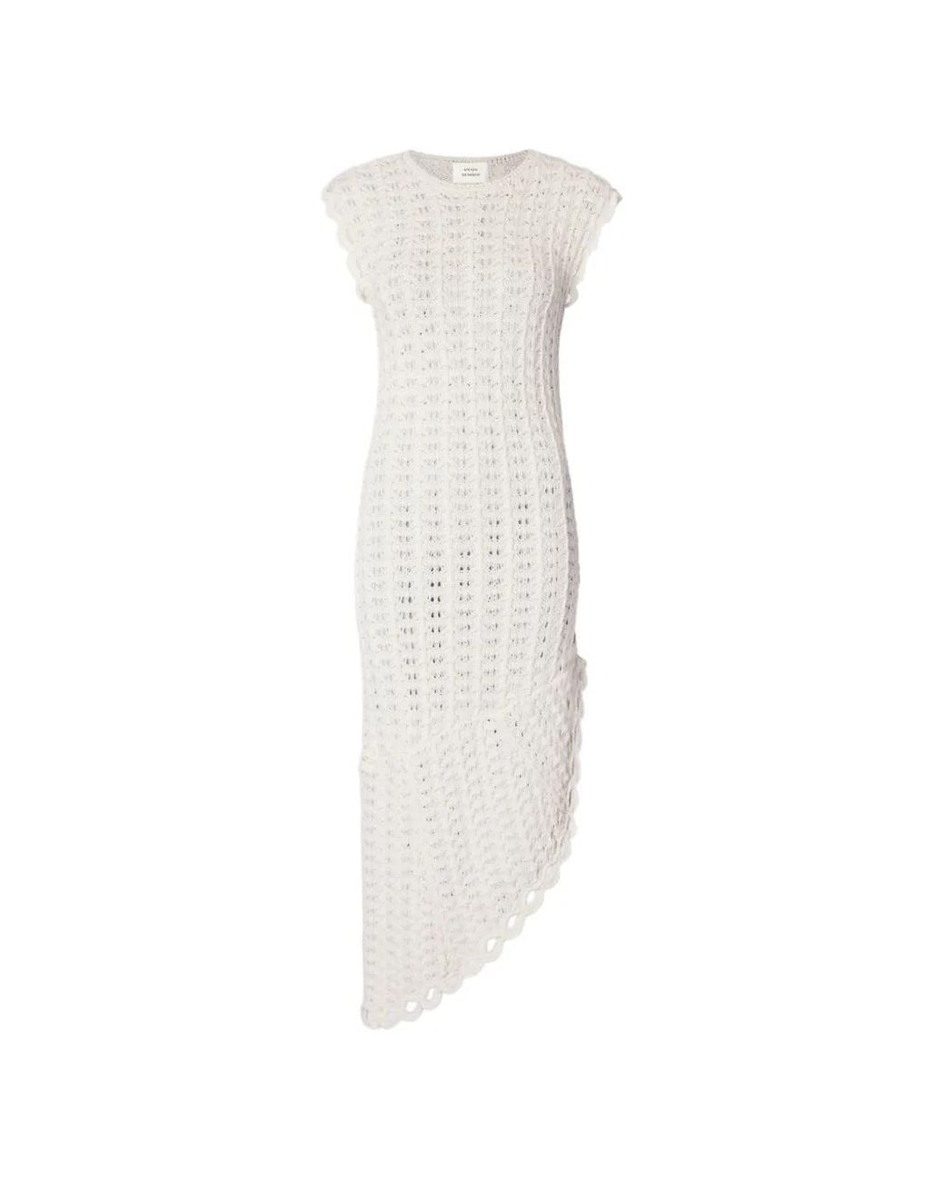 Loulou de Saison White Malena Ruffled Crochet Midi Dress