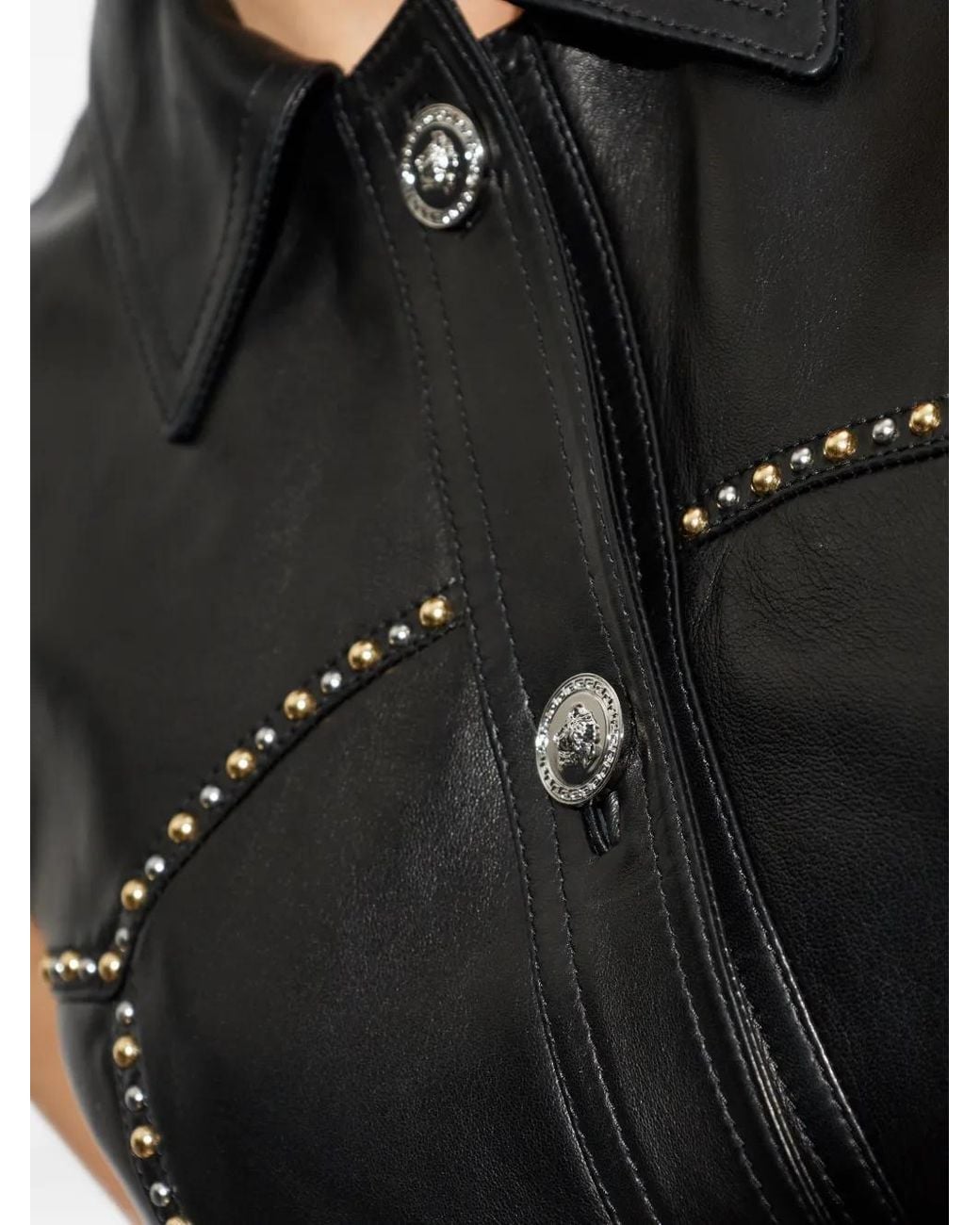 Versace Mouwloze Leren Blouse in het Black