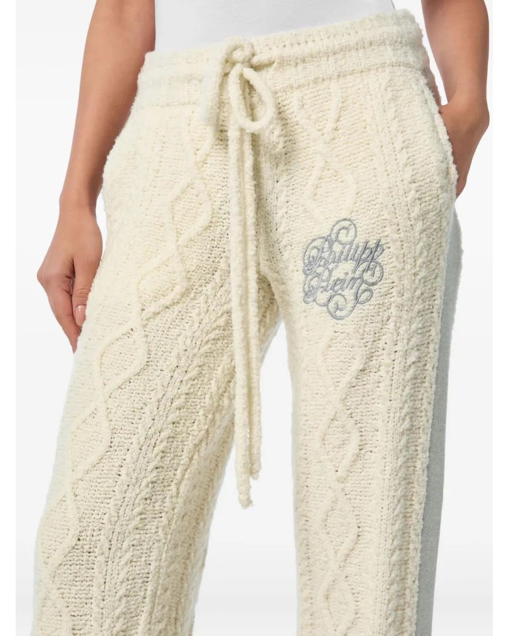 Philipp Plein Natural Knitted Straight-Leg Trousers