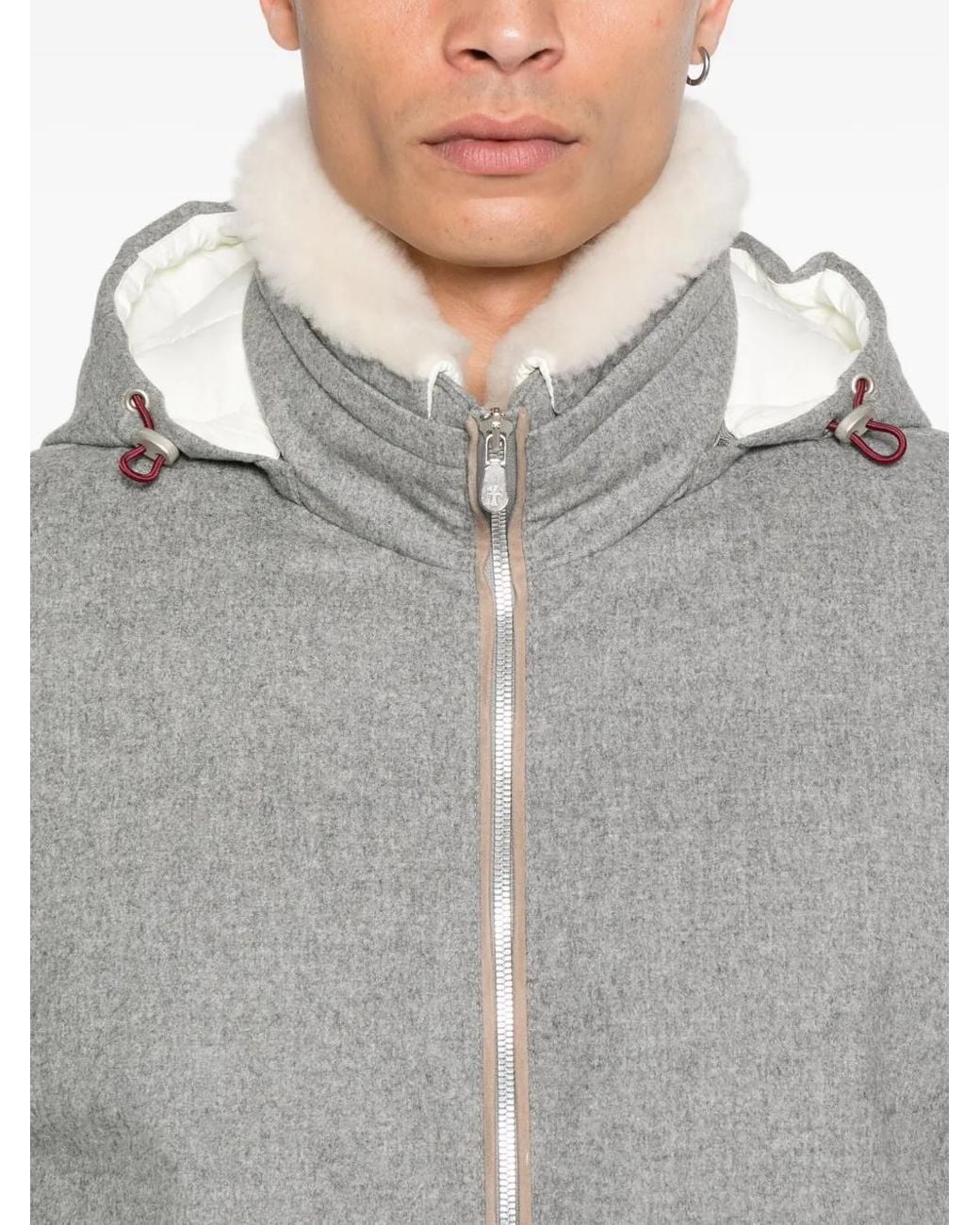 Brunello Cucinelli Gray Zip Hooded Jacket for men