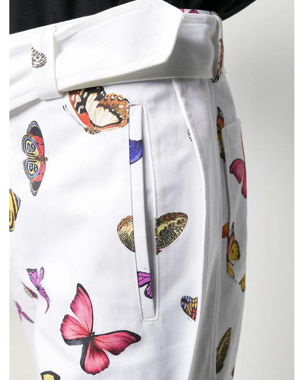 Palm Angels White Butterfly Print Straight Trousers for men