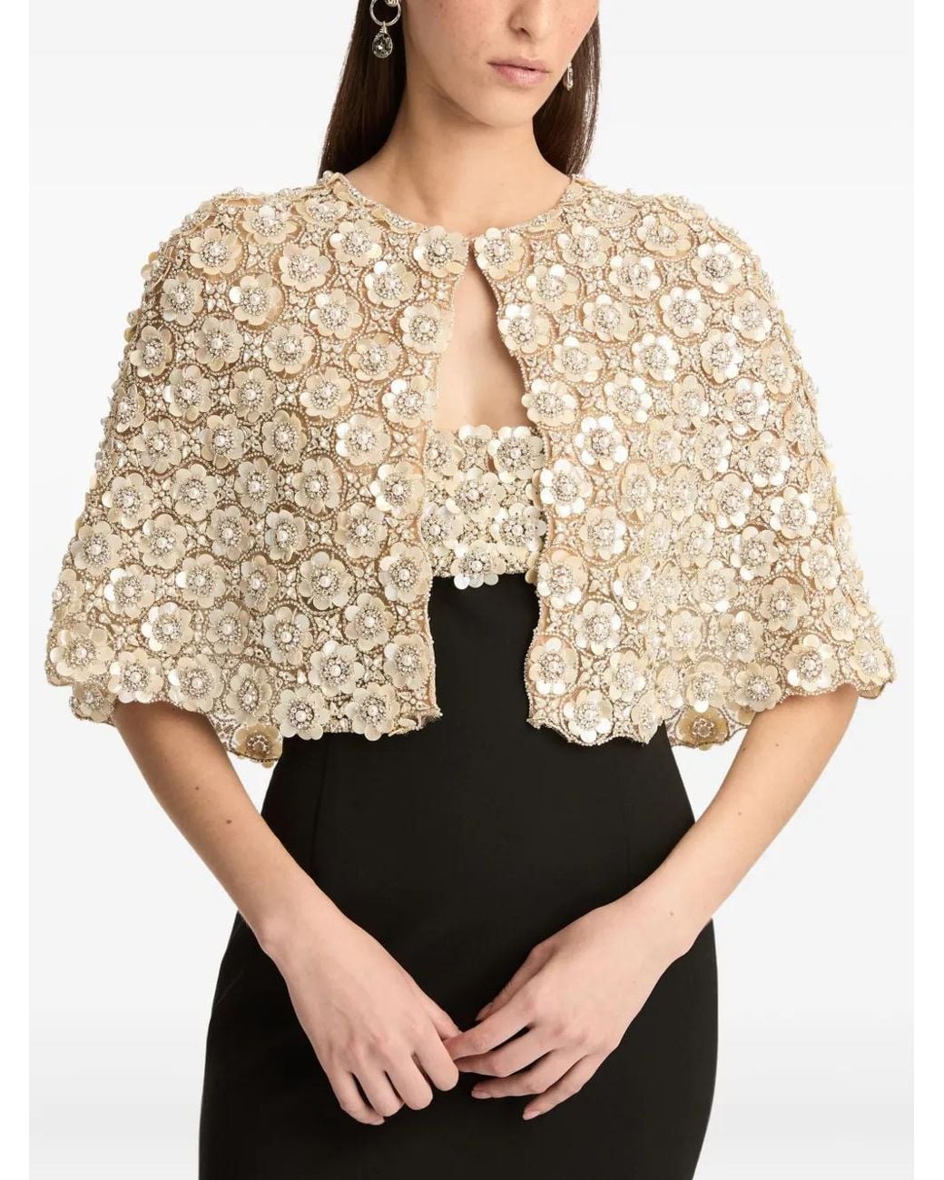 Oscar de la Renta Natural Floral-Embroidered Cape