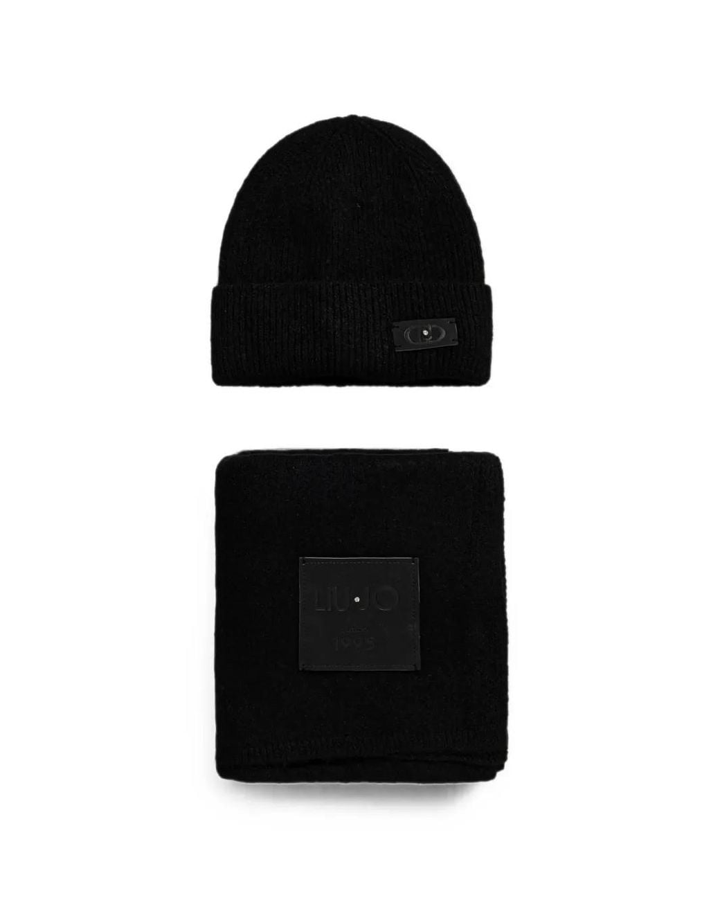 Liu Jo Black Logo-Patch Beanie Hat Set (Set Of Two)