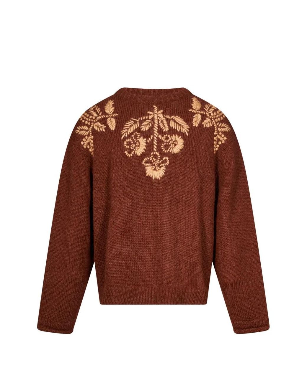 BAZISZT Brown Embroidered Crew-Neck Sweater for men