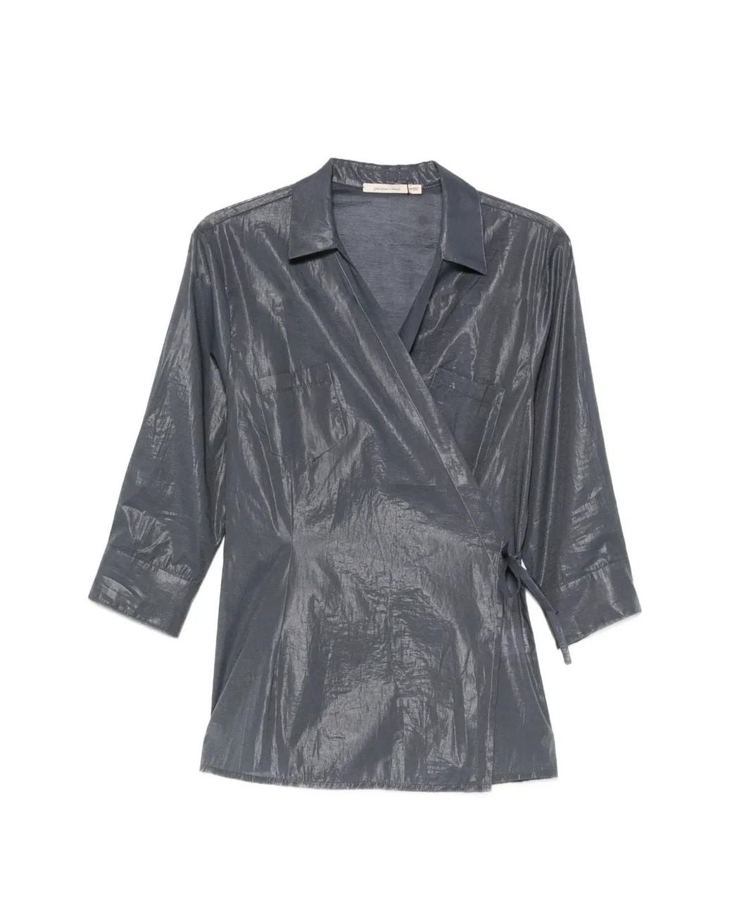 Paloma Wool Gray Wrap-Style Chest-Pocket Blouse