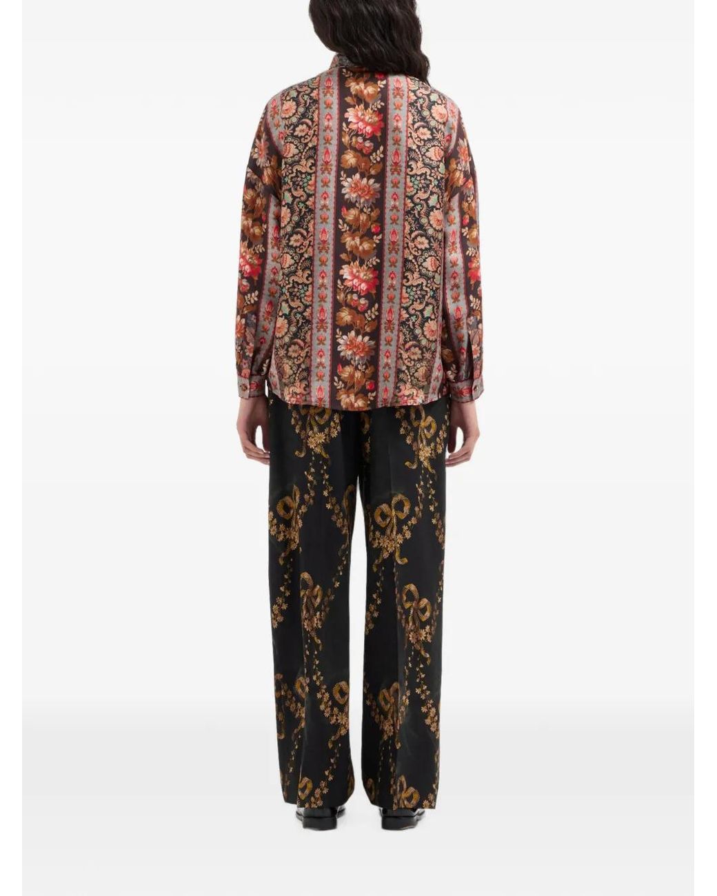 Pierre Louis Mascia Brown Aloe Floral-Print Silk Shirt