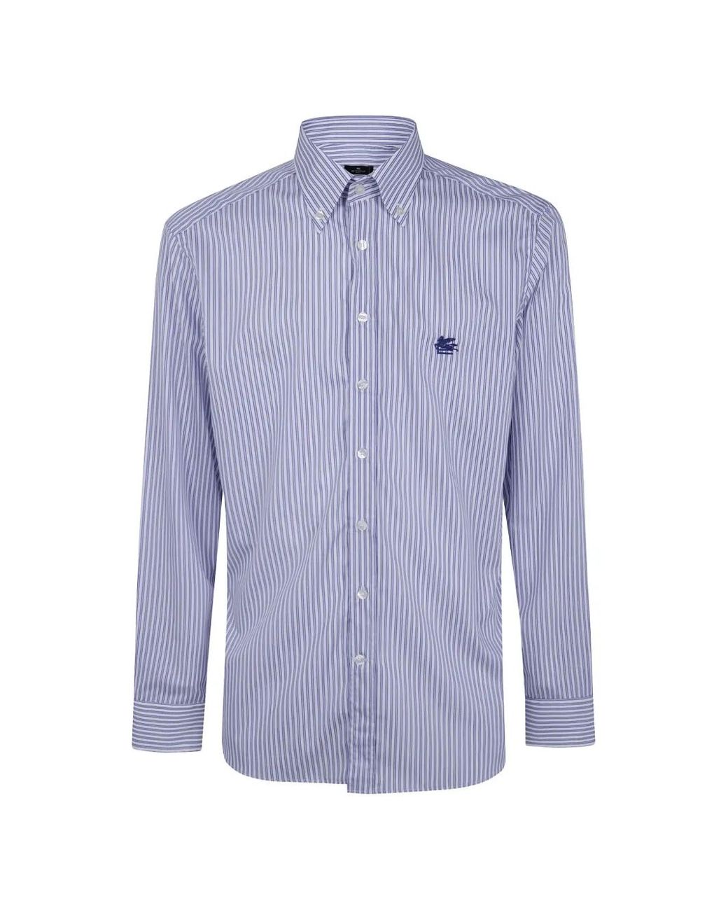 Etro Purple Striped Embroidered-Logo Shirt for men