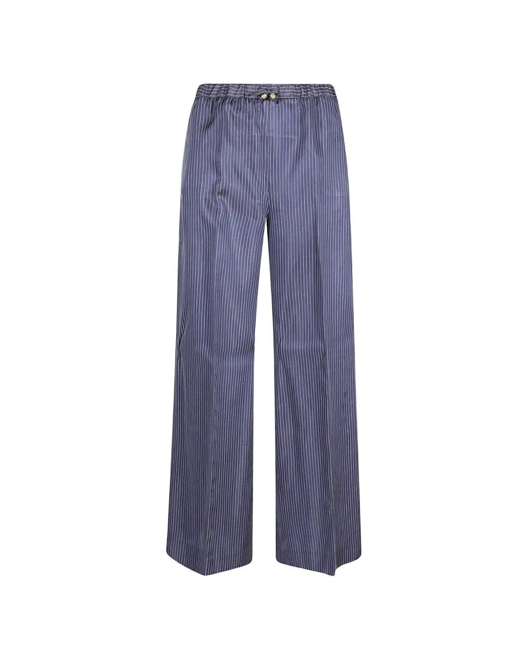 True Royal Blue Pinstripe-Pattern Drawstring Trousers