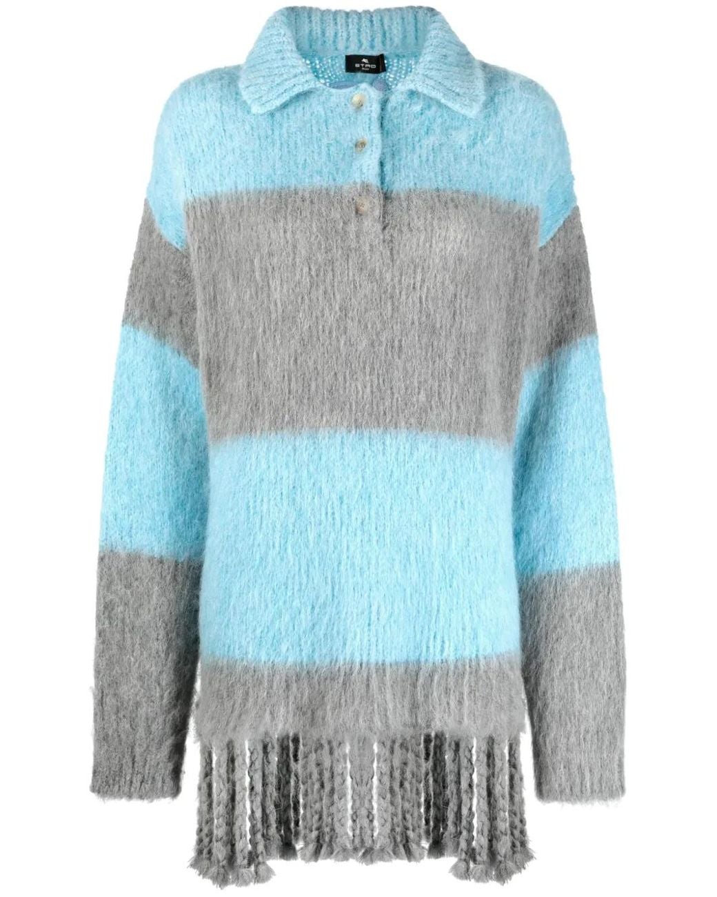 Etro Blue Fringed-Edge Sweater Minidress