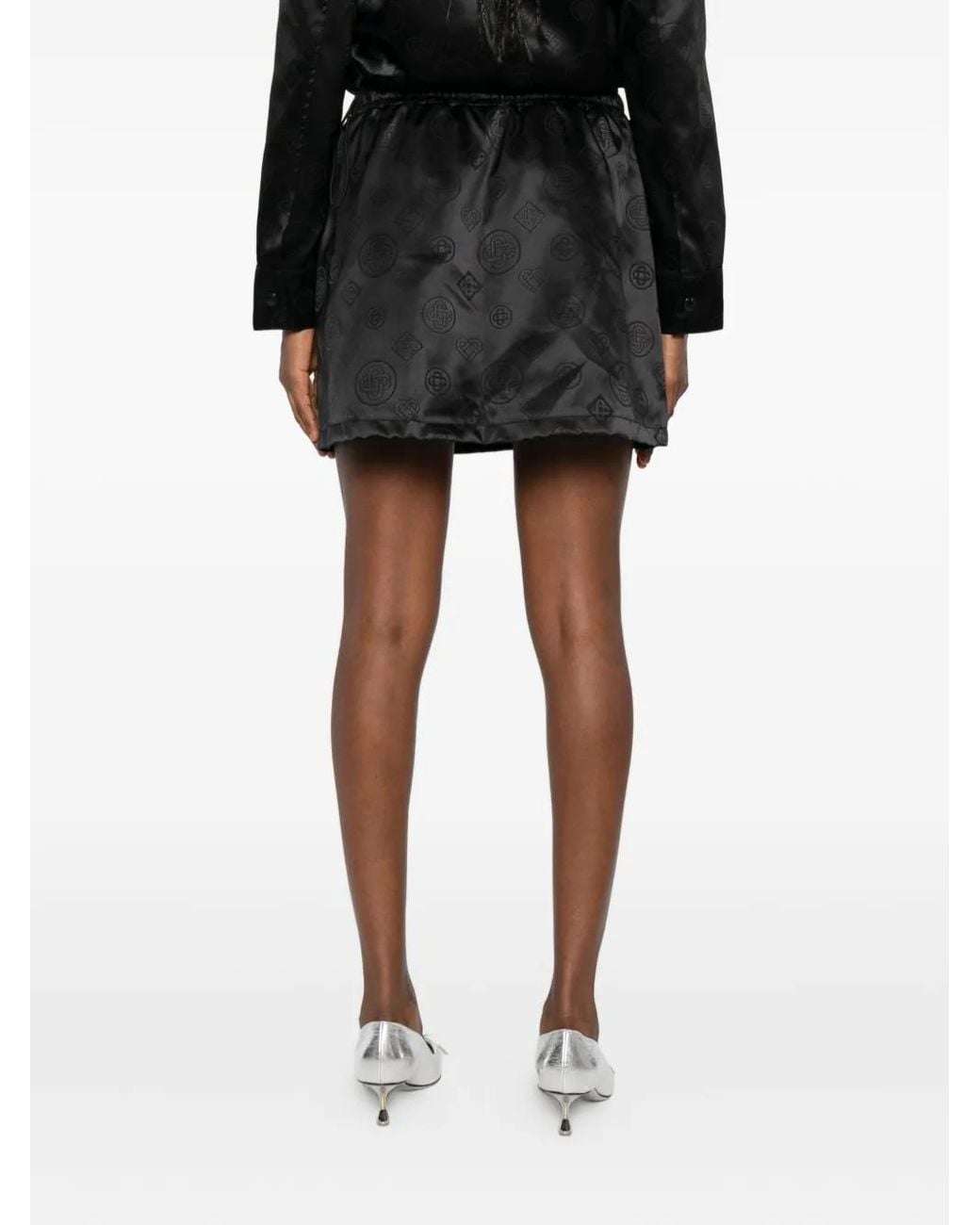 Casablanca Black Drawstring Patterned Mini Skirt