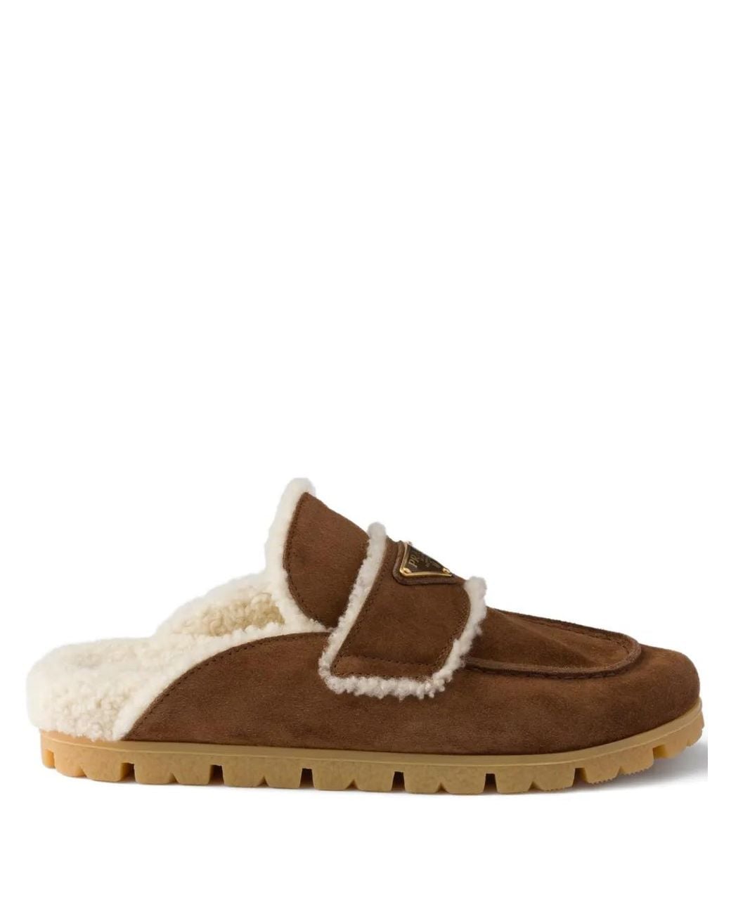 Prada Brown Suede Shearling Mules